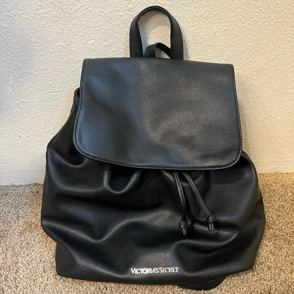 Victoria’s Secret Limited Edition Drawstring Backpack Black Faux Leather 2016